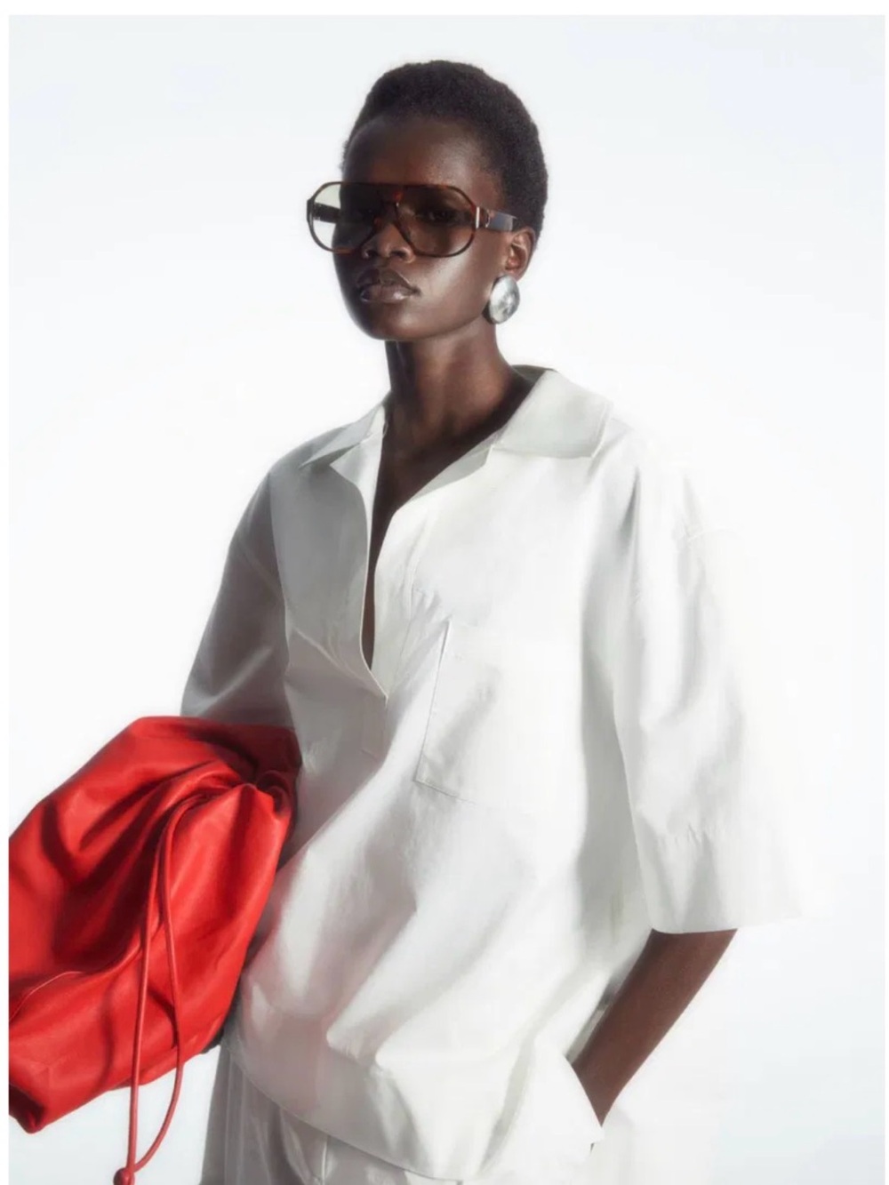 COS White Short-Sleeve Oversized Popover Top
